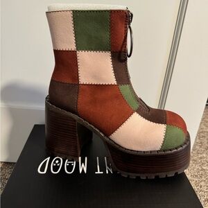 Patchwork Ankle Boots - Green, Brown, Cream